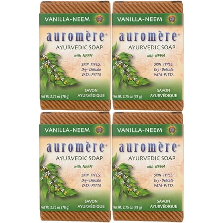 Auromere Ayurvedic Bar Soap, Vanilla Neem - Eco Friendly, Handmade, Vegan, Cruelty Free, Natural, Non GMO (2.75 oz), 4 pack
