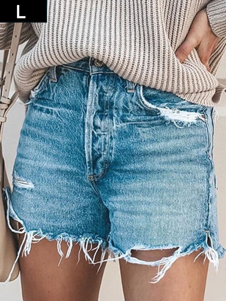 ripped hem denim shorts