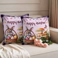thumbnail image 2 of Happy Easter Pillow Covers 2 Pack Spring Basket Eggs Rabbit Mushrooms Floral Purple Plaid Pillowcase Waterproof Outdoor Throw Pillow Cover for Patio Garden Square Cushion 26”x26”, 2 of 9