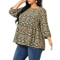 thumbnail image 4 of Unique Bargains Women's Plus Size Babydoll Round Neck Elbow Sleeve Floral Tops 1X Black, 4 of 7