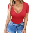thumbnail image 4 of Zeagoo Women's Deep V Neck T-Shirt Summer Short Sleeve Slim Fitted Stretchy Basic Casual Tops, 4 of 6