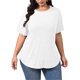 thumbnail image 5 of TaTaai Plus Size Everyday Top Women, Striped Short Sleeve Round Neck T-Shirt, Loose Fit Five Quarter Sleeve Blouse, Lightweight Soft Casual Apparel Gift, 5 of 9