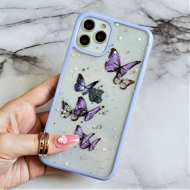 Iphone 12 Iphone 12 Pro 6 1 Clear Tpu Soft Butterfly Purple Holographic Glitter Sparkle Case Walmart Com Walmart Com