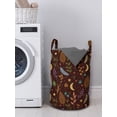 thumbnail image 3 of Leaves Laundry Bag, Dark Toned Stars Moon and Foliage Motifs Doodle Woodland Theme Oriental Folklore, Basket with Handles Drawstring Closure for Laundromats, 13" x 19", Multicolor, by Ambesonne, 3 of 4