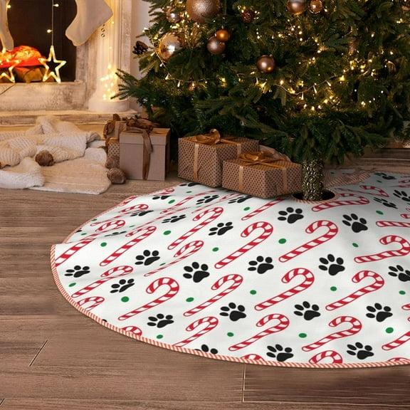 Colorful Christmas Dog Paw Christmas Tree Skirt Vintage Xmas Tree Skirts Mat for Winter Happy New Year Merry Christmas Xmas Holiday Party Decorations Indoor Outdoor