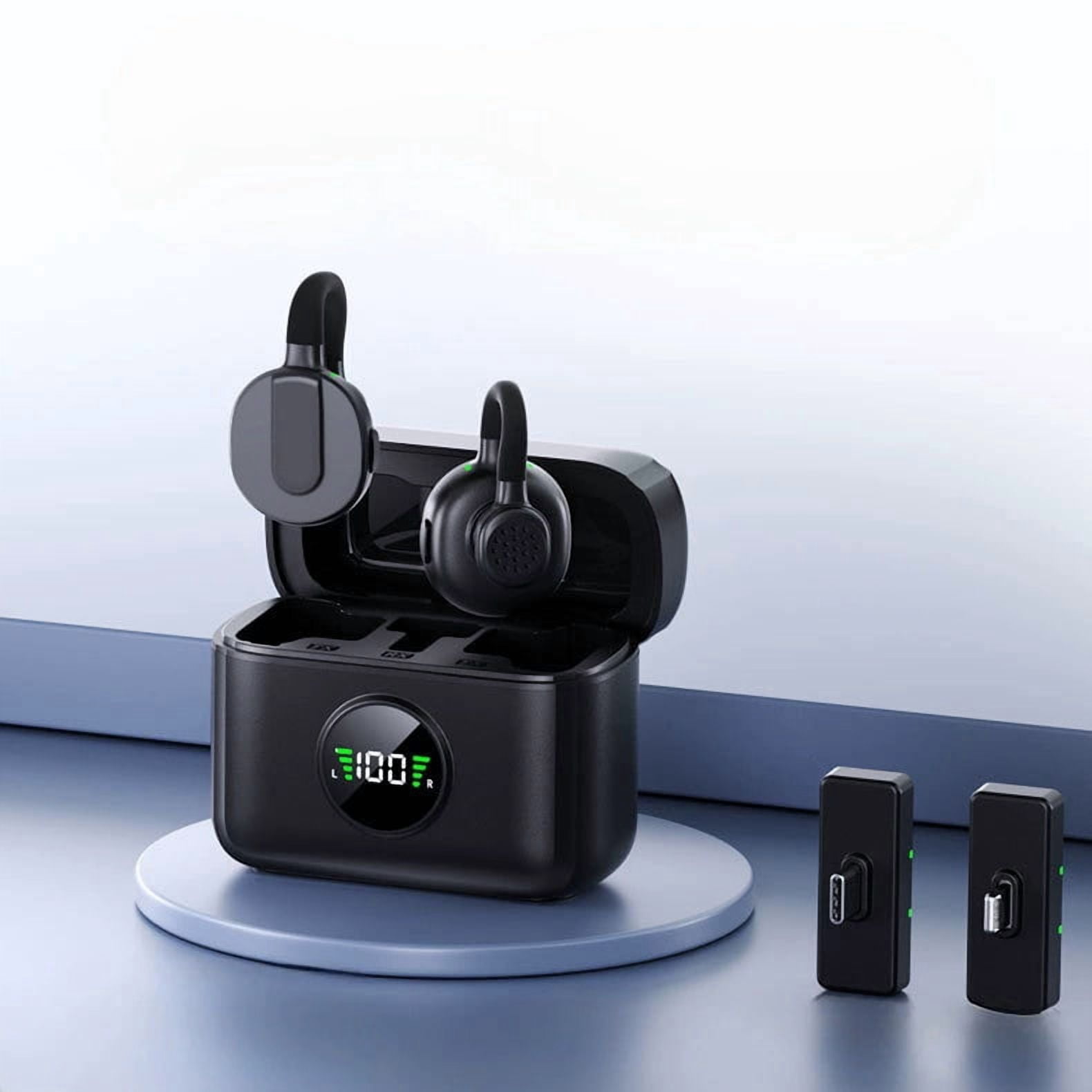 1-to-2 Magnetic Wireless Lavalier Microphone with Charging Case, AI Smart Noise Cancellation Clip-on Mic for Live Stream Vlog Interview, Plug & Play for iPhone Android Camera Live Selling