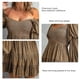 thumbnail image 5 of Vestido de una línea con hombros descubiertos, cuello en V, manga larga, cintura, vestido estampado plisado adelgazante para mujer, color caqui L, 5 of 6