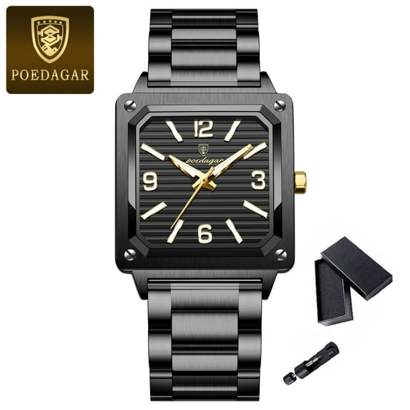 POEDAGAR Luxury Military Square Quartz Luminous Men's Watch