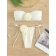 thumbnail image 4 of Conjunto de Bikini Bandeau con estampado de flores en 3D, traje de baño Sexy con realce en contraste, Micro bañador brasileño recortado, traje de baño con Tanga, 2024, 4 of 5