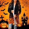 thumbnail image 3 of Halloween Cardigan for Women Pumpkin Long Sleeve Cardigan Fall Open Front Cardigan Halloween Print Medium Length Coat,Ginger,2XL, 3 of 8