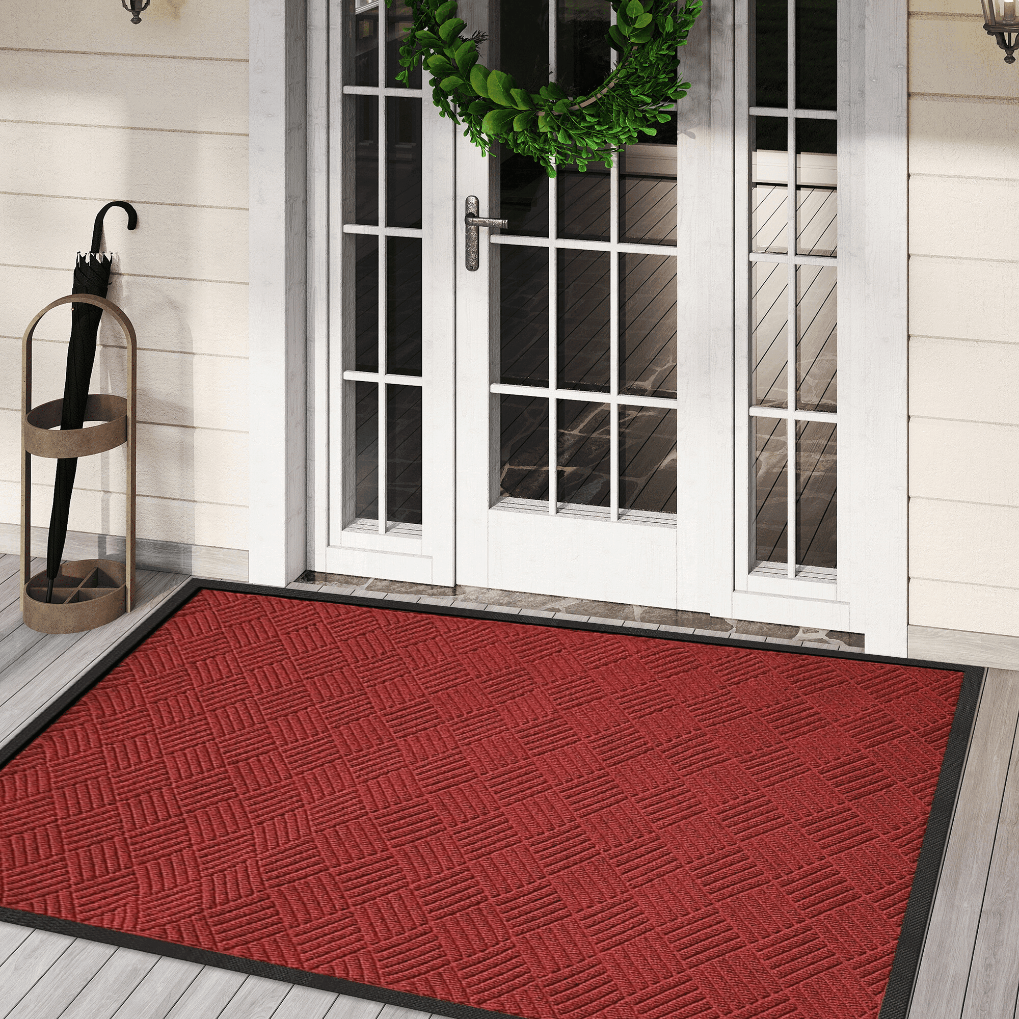 OVYEOFR 3' x 5' Red Doormat, Non-Slip Front Door Mat for Indoor Outdoor Entrance Rug