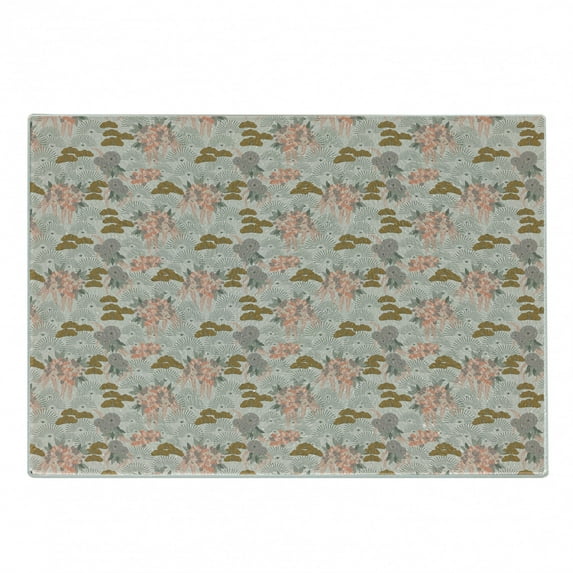 Floral Vintage Cutting Board, Pattern of Aster Flowers Japanese Garden Botanical Feels, Decorative Tempered Glass Cutting and Serving Board, in 3 Sizes, by Ambesonne