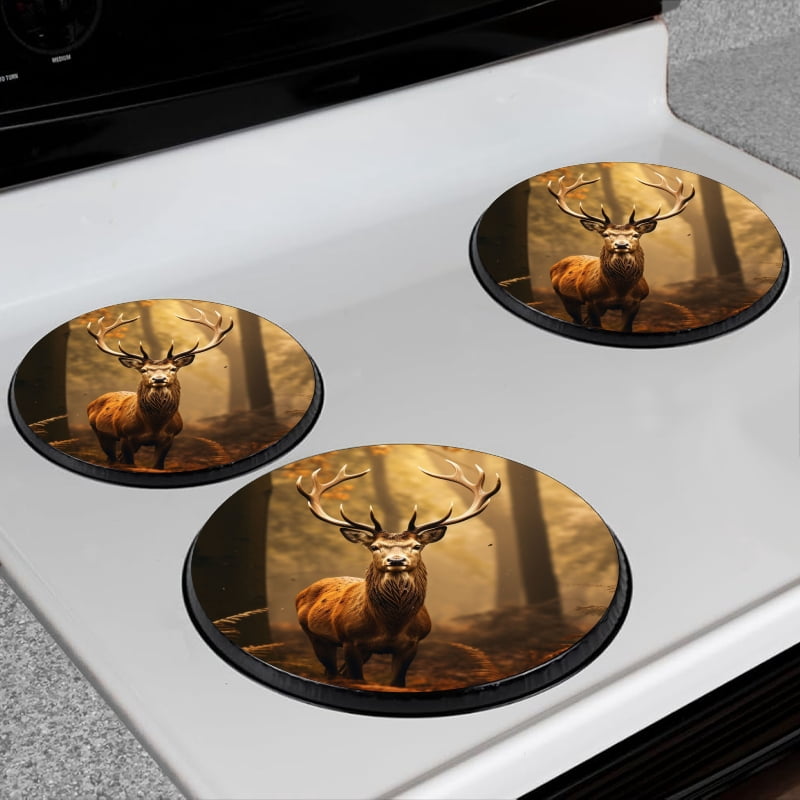 Bahomeck Electric Stove Burner Covers Set Of 4,Red Deer In The Morning Sun Wilderness Metal Gas Stove Burner Covers,Protecting Gas Stoves,8 Inch And 10 Inch