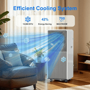 Portable Air Conditioners 14,000 BTU for Rooms Up To 700 Sq.Ft. Portable AC, Dehumidifier, 24H Timer, Sleep Mode & Water level indication, Remote Control & Window Kit, White & Grey