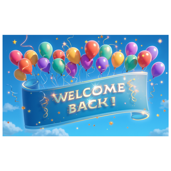 Decorative Design Welcome Back Banner Colorful Theme Balloon Decoration Confetti Design for Celebration Party Event