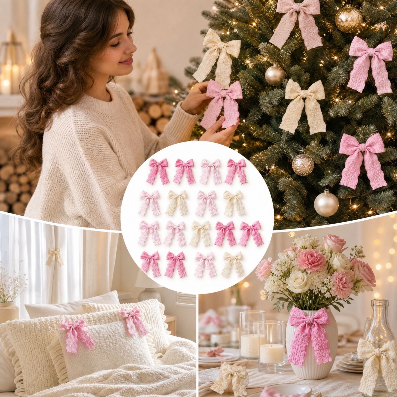 24Pcs Butterfly Knot Candlestick Decoration Ribbon for Gift Packaging Holiday Party Decor Polyester Bow Ribbon for Candle Holder Tableware and Christmas Decoration Display