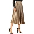 thumbnail image 5 of MODA NOVA Juniors Elastic Waist Metallic Shiny Accordion Pleated Midi Skirt, 5 of 7