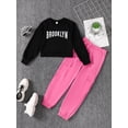 thumbnail image 2 of 10Y Big Girls Clothes Big Girls Outfits Long Sleeve Letter Print Round Neckline Top Pants 2PCS Girls Fall Winter Clothing Set Black, 2 of 8