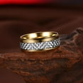 thumbnail image 4 of Stainless Steel Gold Plated Mens Band Carbon Fiber Silver Black Blue Ring B557, 4 of 7
