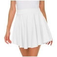 thumbnail image 3 of Women Casual Mini Stretch Waist Flared Plain Pleated Skater Skirt (Medium, Black), 3 of 8