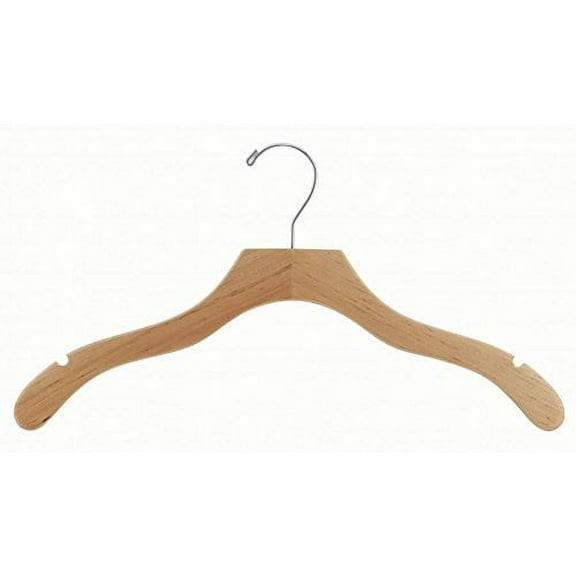 INTERNATIONAL HANGER Wavy Natural Wood Top Hanger for Shirts, Jackets or Dresses, 100 Pack