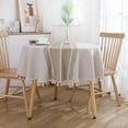 thumbnail image 2 of Round Waterproof Tablecloth, 55" Embroidery Burlap Linen with Tassel, Stain and Water Resistant Table Cover for Kitchen Dining Room(Coffee Lines), 2 of 5