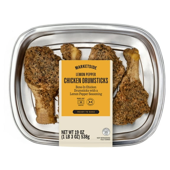 Marketside Fresh Never Frozen Prepared Meal Ready to Bake Lemon Pepper Chicken Drums, 19 oz