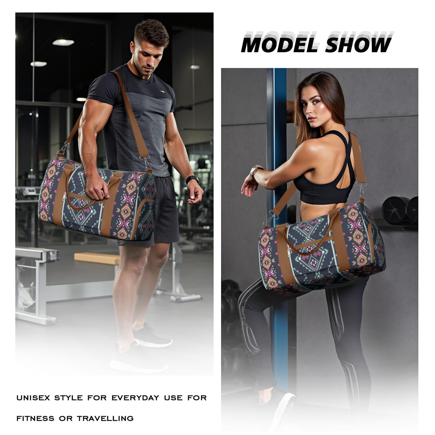 Boho Womens Gym Tote Duffle Bag with Wet Pocket & Shoe Compartment, Floral Checkered Travel Duffel Bag Overnight Weekender Hospital Tote Girls Workout Carry on Bag with Luggage Sleeve