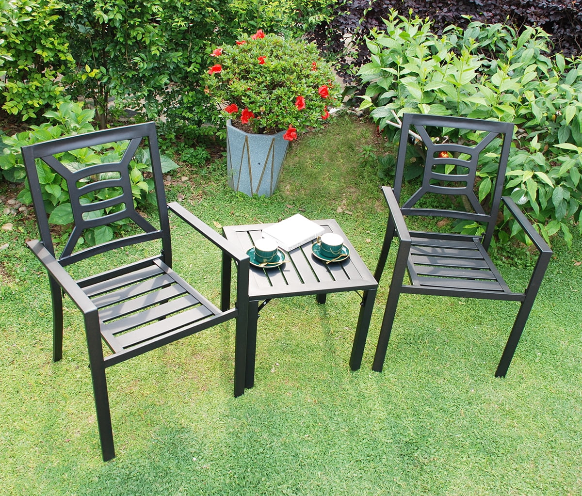 3piece Patio Furniture Set, Outdoor Metal Porch Set Square Metaltop