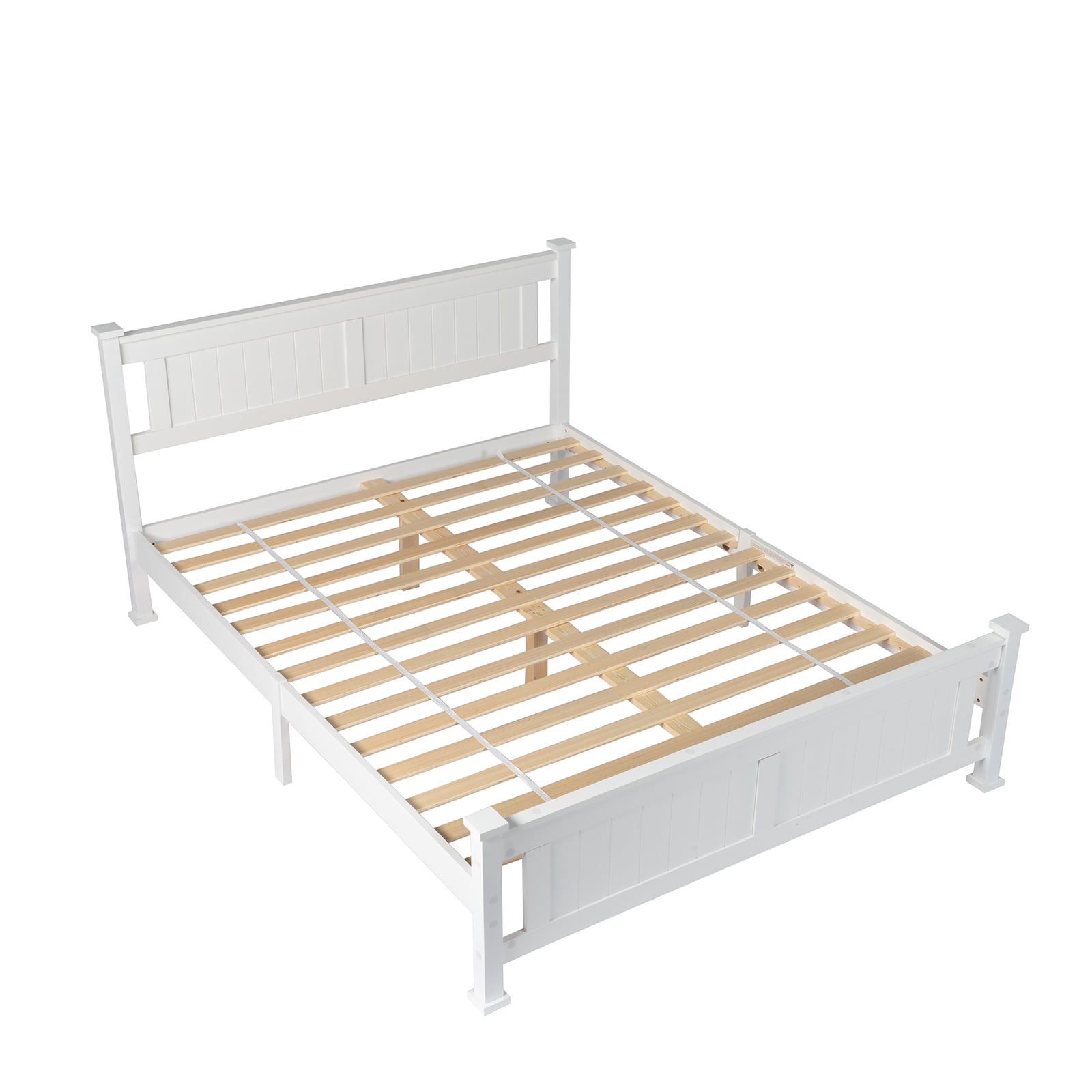 Queen Single Bunk Bed Painted + Melamine Veneer & Pine + MDF Bed Frame Vertical Striped Decorative Bed Frame, 63.78*83.46*37.8in White