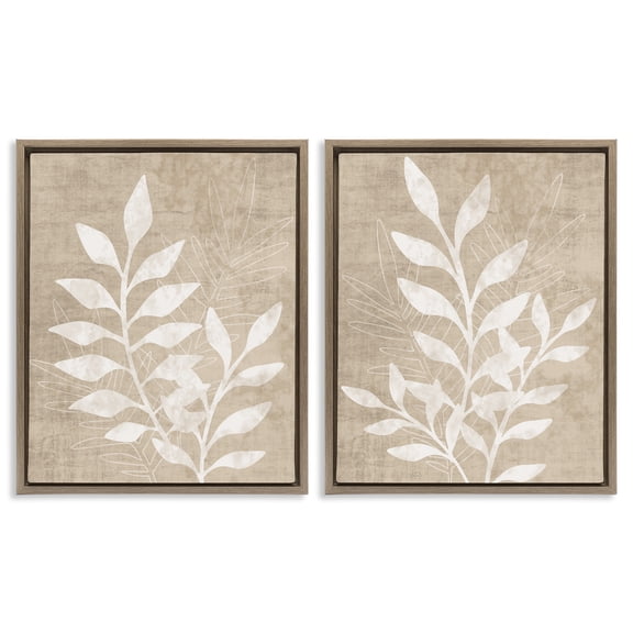 Stupell Industries Boho Botanical Leaf Silhouette Botanical & Floral Painting Brown Floater Framed Canvas Art Print Wall Art, 17 x 21, Set of 2