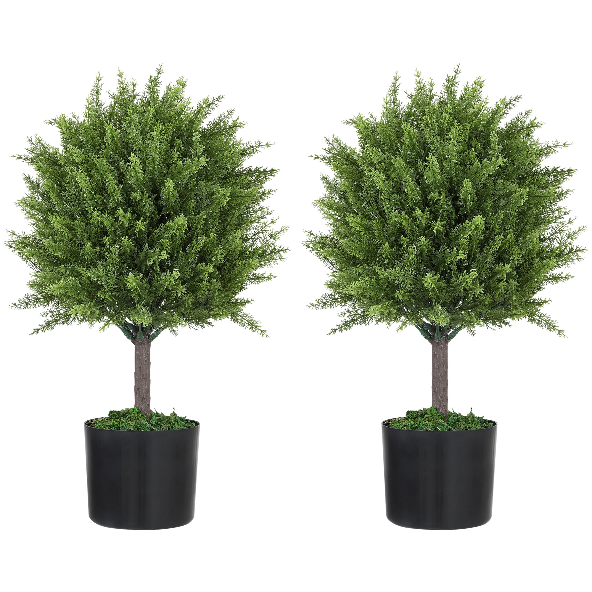 HOMCOM Set of 2 Decorative Artificial Plants, Cedar Topiary Trees in Pots, Fake Plants for Home Indoor outdoor Decor, Green