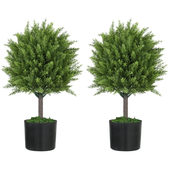 HOMCOM Ensemble de 2 Plantes Artificielles Décoratives, Fausses Plantes pour la Maison, Vert