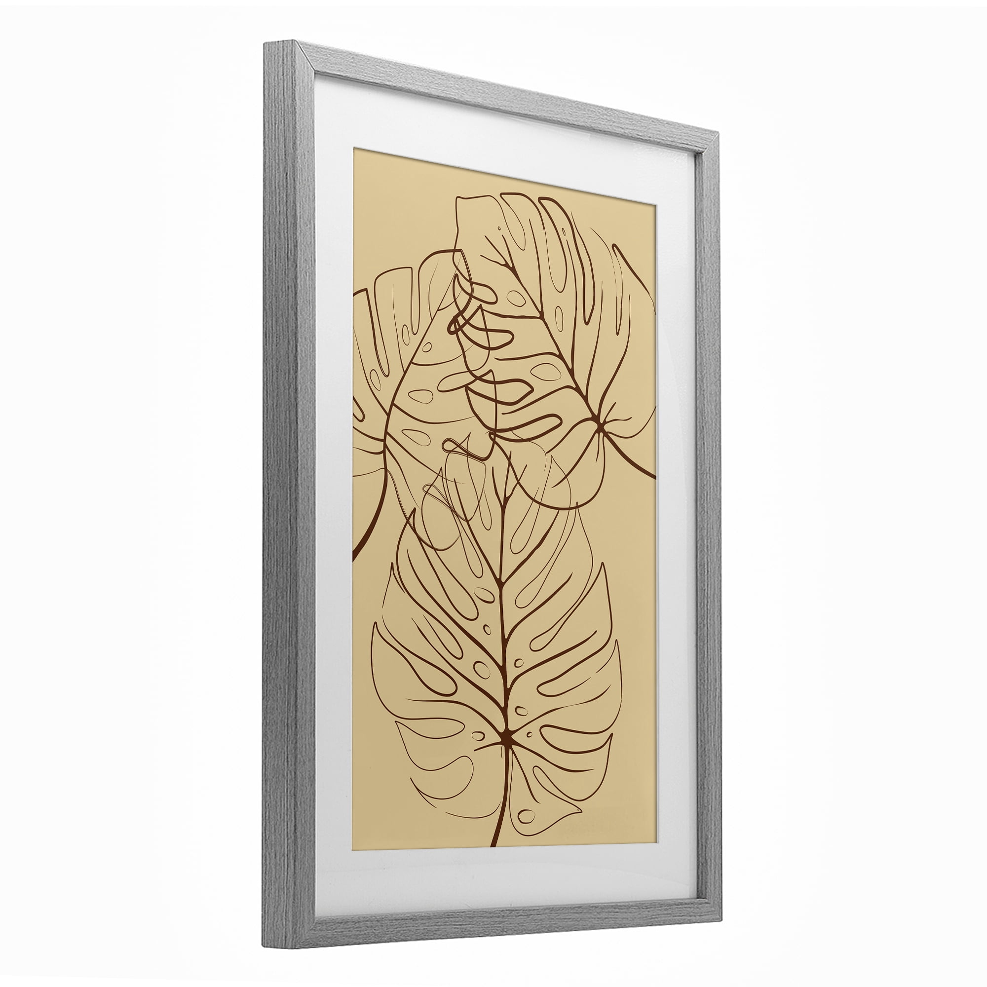 Stupell Industries Autumn Monstera Leaf Contour Gray Framed Print Under Glass, design by Martina Pavlova