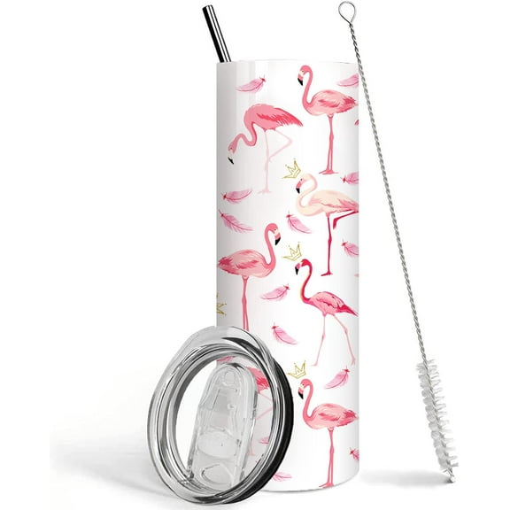Cute Flamingo tumbler,Flamingo Gifts for Women Flamingo Tumbler with lid and straw, 20 oz Flamingo Coffee Travel Mug, Floral and Flamingo Gifts for Women, Pink Flamingo Insulated Tumblers Decor
