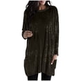 thumbnail image 2 of BLVB Women's Velvet Top Crewneck Long Sleeve Solid Color Casual Tunic Blouse Loose T-Shirt Vintage Velour Pullover with Pockets, 2 of 6