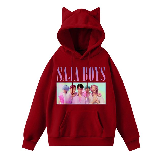 pop Huntrix Print Cat Ears Hoodie with De-mon Sweatshirt S-aja Movie Fashion Streetwear Long Sleeve Print Soft Sweatshirt XL