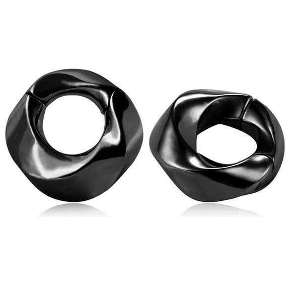 LADEMAYH Stainless Steel Ear Weights for 6mm Stretched Ears, 2g Twisted Wave-Edge Design Hoop Weighted Gauges for Ear Stretching, Black Hypoallergenic Ear Hangers Body Jewelry