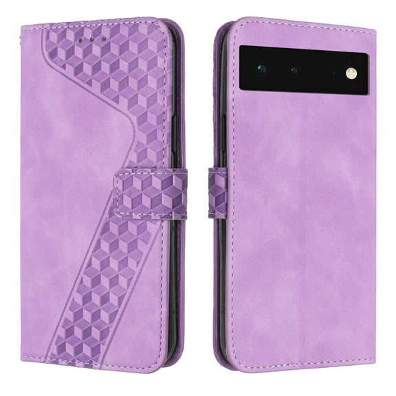 Allytech Wallet Case for Google Pixel 6 (2021), PU Leather and TPU Bumper Full Protection Credit Card Holder Flip Book Stand Hand Strap Case for Google Pixel 6 5G, Purple