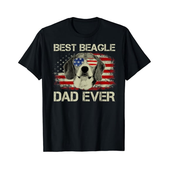 Retro Best Beagle Dad Ever Men's T-Shirt Patriotic American Flag Sunglasses Vintage Funny Dog Lover Gift Tee
