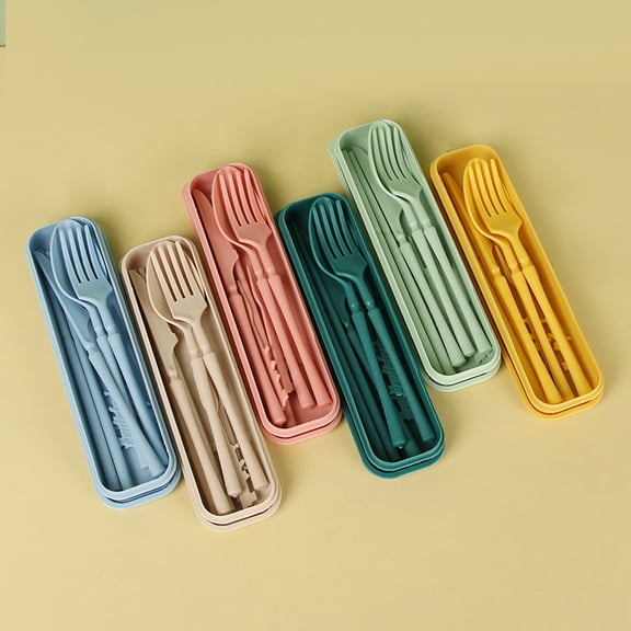 2 Set 16 Sets Portable Plastic Striped Cutlery Set Camping Tableware Reusable Spoon Fork Set With Storage Box Suitable For Picnics Daily Use Kitchen Christmas Gift,Black