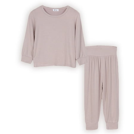 

Toddler Kids Little Child Modal Tencel 2PCS Sleepwear Solid Color Long Sleeve Shirt Long Pants Pajamas