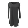 thumbnail image 4 of Summer Dresses For Women Solid Color Round Neck Ruffle Long Sleeve Loose Casual Mini Dress Beachwear ,Gray,XXL, 4 of 4