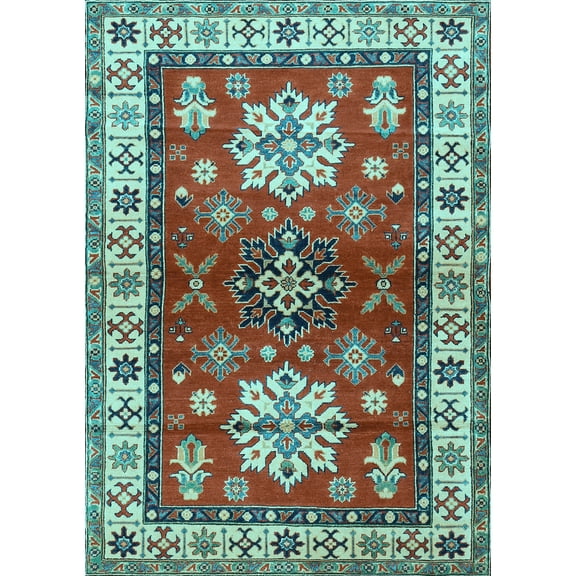 Ahgly Company Indoor Rectangle Geometric Light Blue Traditional Area Rugs, 3' x 5'