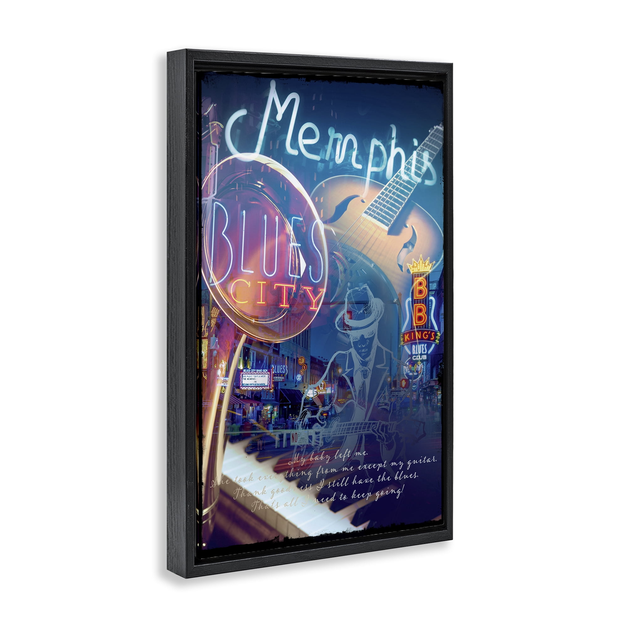 Stupell Industries Memphis Blues City Cities & Countries Painting Black Floater Framed Canvas Art Print Wall Art, 17 x 25
