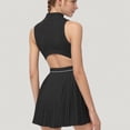 thumbnail image 2 of Women's Sleeveless Zip Front High Neck Tennis Dress with Pleated Skirt and Contrast Waist Trim - X Large, Black, 2 of 4