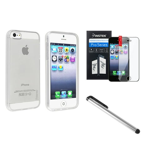 Insten Clear Bumper Jelly Gel TPU Rubber Skin Case Cover+Protector+Stylus Pen for iPhone SE 5S (Iphone 5s Best Price)