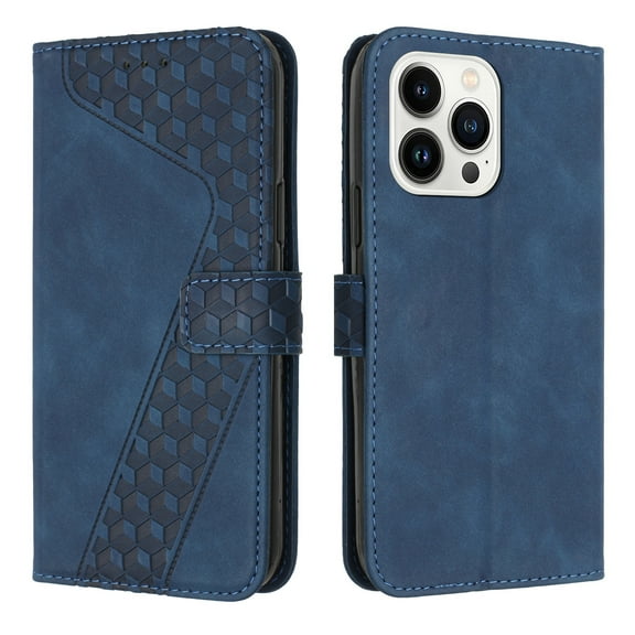SaniMore Wallet Case for iPhone 15 Pro 6.1" 2023, Durable PU Leather Case Kickstand Magnetic Clasp Cash Pocket Card Holders Shockproof Anti-drop Full Body Protective Cover, Blue