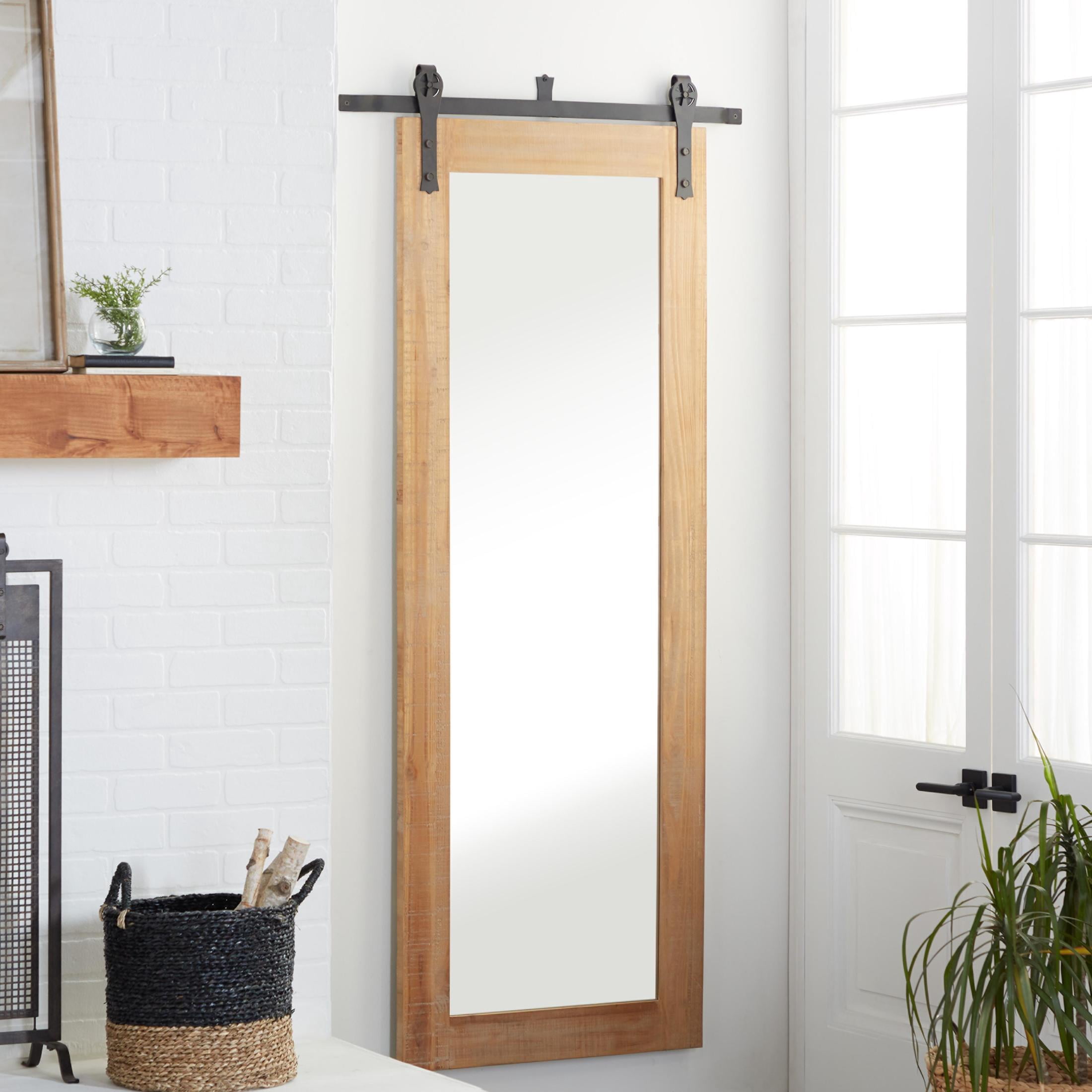 DecMode 34" x 71" Brown Wall Mirror with Black Metal Hanging Rod