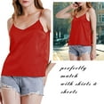 thumbnail image 2 of Pink+Red Basic Women's Satin Silk Tank Top Ladies V-Neck Silky Loose Sleeveless Blouse Satin Tank Shirt, 2 of 12